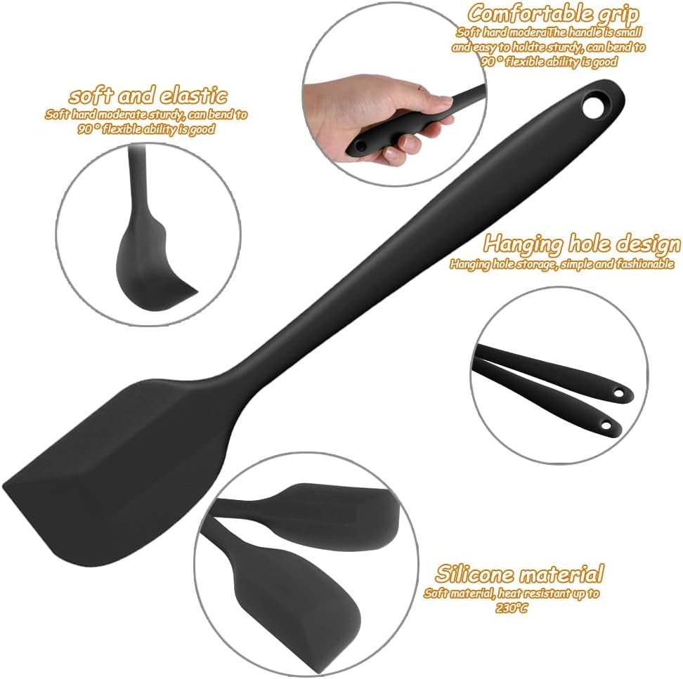 4 PCS Silicone Spatula,Rubber Spatula with Stainless Steel Core11 Inch Non-scratch Baking Cooking 8Inch Spatula Set Flexible Heat Resistant (Black)
