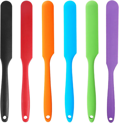 【6 Pack】Silicone Jar Spatula,Cake Cream Butter Spatulas,Icing Spatula,Sourdough Spatula with Long Handle, Jar Scraper Spatula (Black,Red,Orange,Blue,Green,Purple)