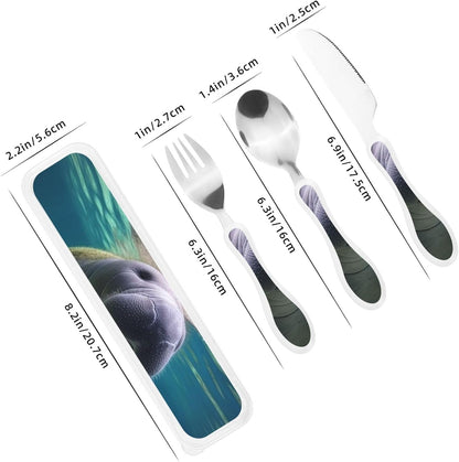3-Piece Kids Silverware Set With Storage Case, Stainless Steel Reusable Children Safe Knife Spoon Fork Set Ocean Sea Animal Shark Children Flatware Set For Kids Lunch Box