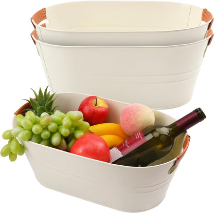 3 Pack 15.3" x 9" x 6" Yellow Metal Galvanized Tub with Handles, 3 Gallon Large Beverage Tubs for Parties, Beer, Wine, and Cocktails, Rust-Proof and Durable Ice Buckets