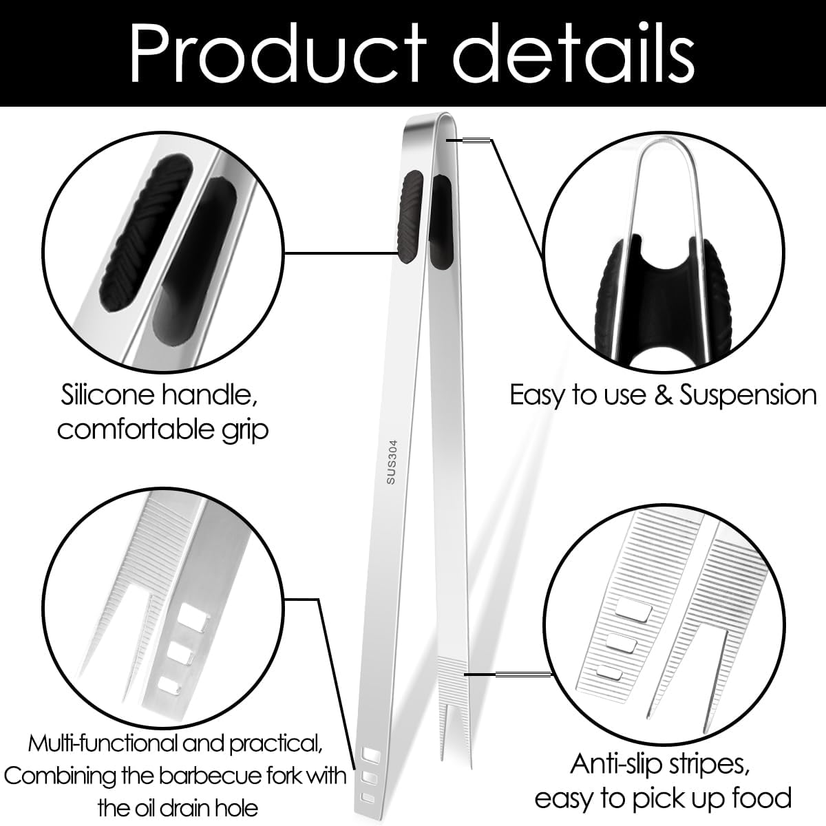 Gutsdoor 8 Inch Plating Tweezers Stainless Steel Precision Culinary Tweezer Silver Kitchen Straight Tweezers Tongs