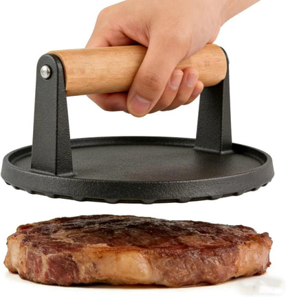 KitchenTools Heavy Duty 8"Cast Iron bacon Grill Press Smash Burgers Press Burger Tool for Grill and Griddle BBQs and Tailgates Gifts for Men and BBQ Enthusiasts