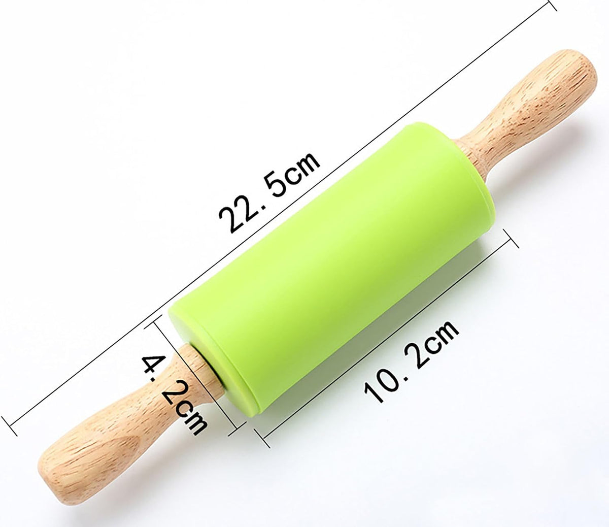 Silicone Rolling Pin, Green 9 Inch Pin with Wooden Rotatable Handle for Dough of Baking Bread, Cookie, Pizza (green, 9 inch)