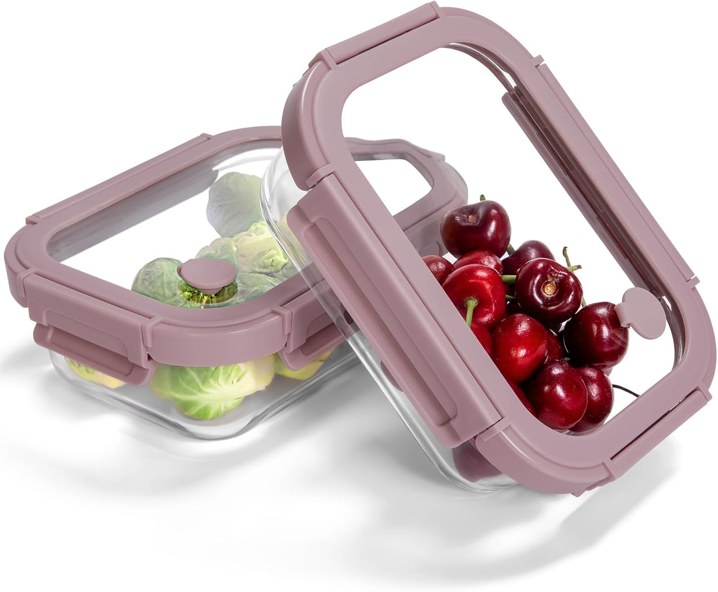 2-Pack Glass Food Storage Containers with Tempered Lids (21.3oz/2.7cup) - Airtight Snap Lock, Microwave & Oven Safe (-4℉~ 950°F), Freezer to Baking Dish, BPA-Free, Gift Box (Pink)