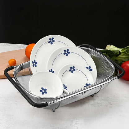 2 PackPremium Quality Over The Sink Stainless Steel Oval Colander with Fine Mesh 6 Quart Strainer Basket & Expandable Rubber Grip Handles - Strain, Drain, Rinse Fruits, Vegetables1