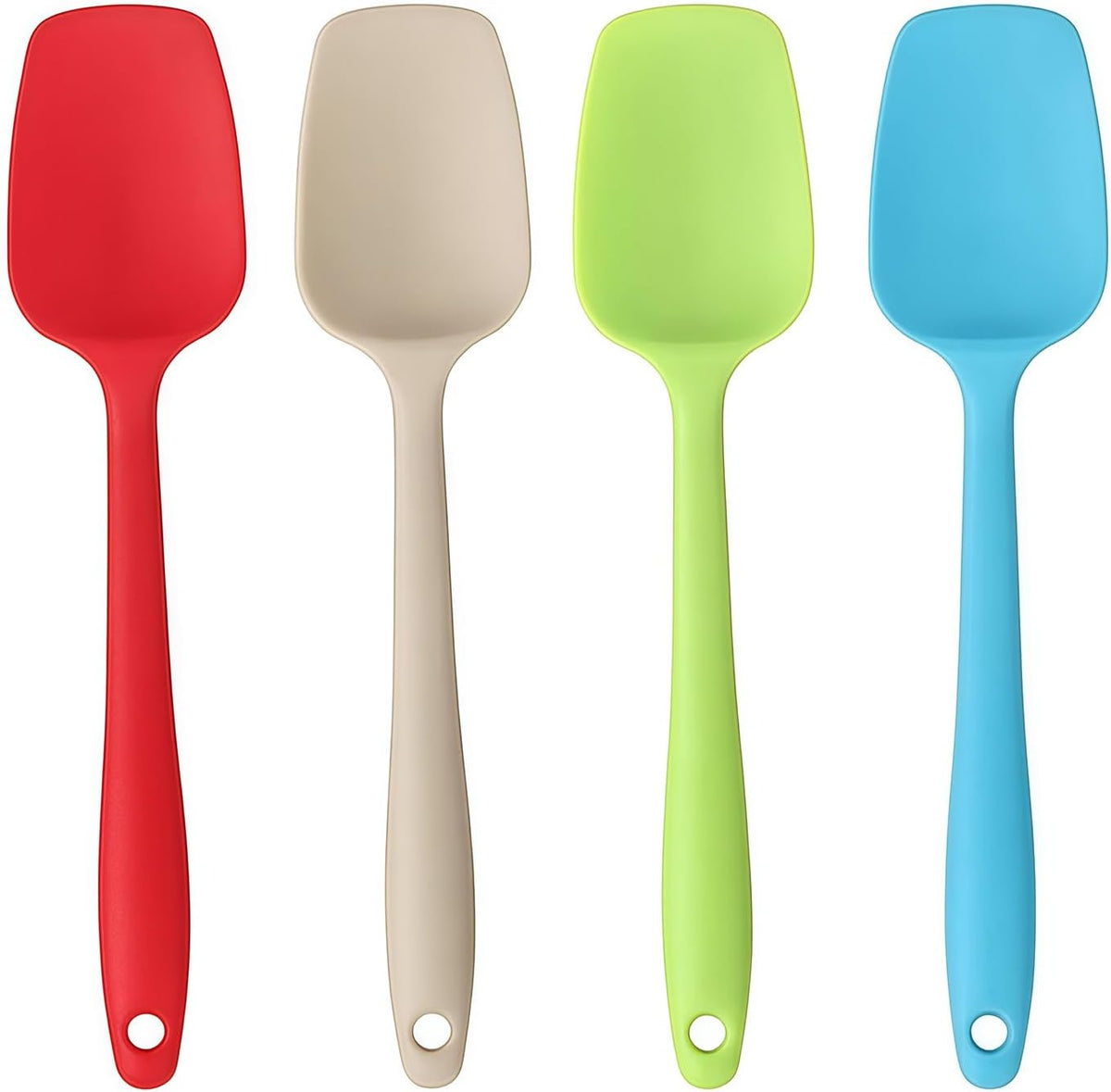 Silicone Spatula, Rubber Spoon Spatula Heat Resistant, One Piece Design Non-Stick Spoonula, Flexible Kitchen Scrapers with Stainless Steel Core for Baking, Mixing, Cooking