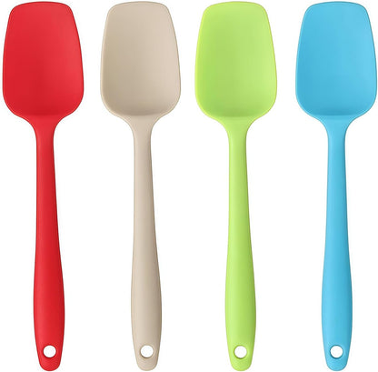 Silicone Spatula, Rubber Spoon Spatula Heat Resistant, One Piece Design Non-Stick Spoonula, Flexible Kitchen Scrapers with Stainless Steel Core for Baking, Mixing, Cooking