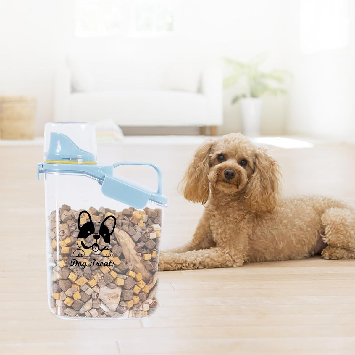 Dog Food Storage Container Airtight Portable Dog Food Container with Handled Lid and Pour Spout,Food Storage for Dog Dry Food Small Pet Food Container with Measuring Cup for Home, Travel,2.8L