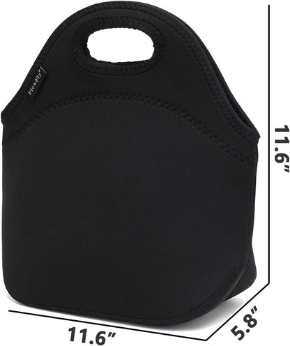 FlowFly Neoprene kids Lunch box Insulated Soft Bag Mini Cooler Thermal Meal Tote Kit for Boys, Girls,Men,Women,School,Work, Office,Black
