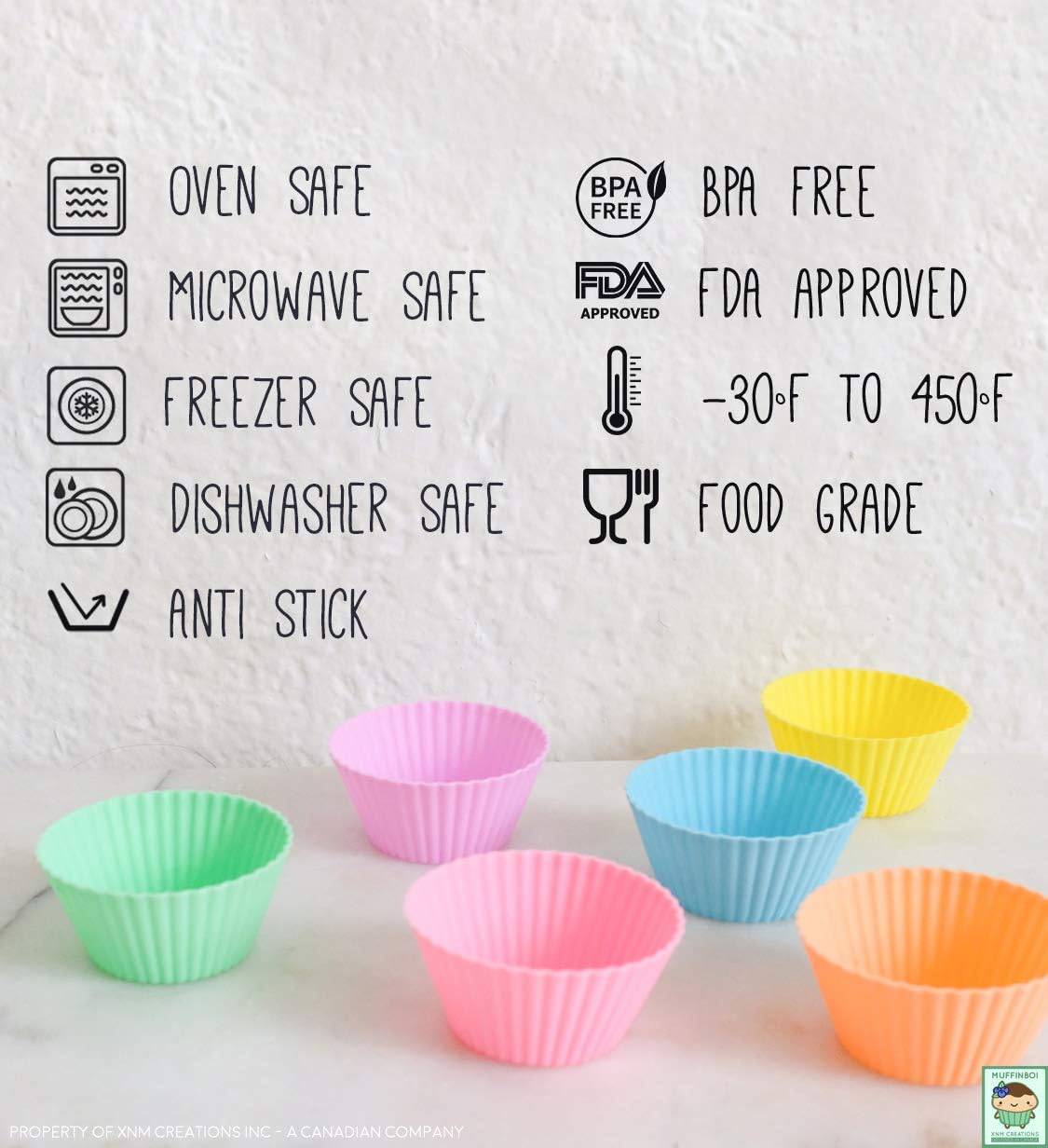 by XNM Creations, Premium Grade Silicone Cupcake and Muffin Liner Molds Baking Cups (Pastel), Pack of 24