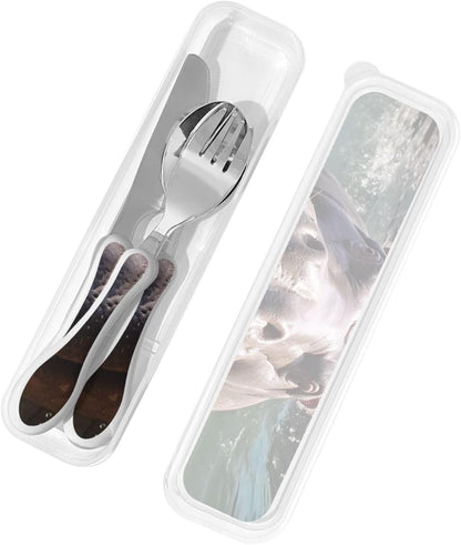3-Piece Kids Silverware Set With Storage Case, Stainless Steel Reusable Children Safe Knife Spoon Fork Set Ballroom Dance Children Flatware Set For Kids Lunch Box