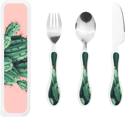 3-Piece Kids Silverware Set With Storage Case, Stainless Steel Reusable Children Safe Knife Spoon Fork Set Yellow Sunflowers Children Flatware Set For Kids Lunch Box
