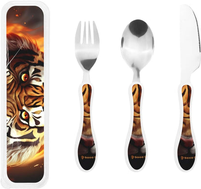 3-Piece Kids Silverware Set With Storage Case, Stainless Steel Reusable Children Safe Knife Spoon Fork Set Samurai Children Flatware Set For Kids Lunch Box