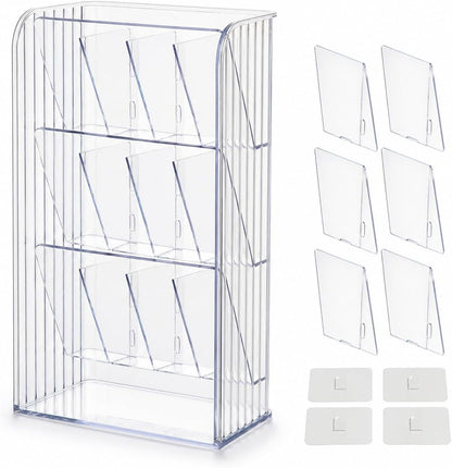 Drink Packet Organizer, 9-Compartment Water Flavor Packet Holder with Removable Dividers, Adjustable Tea Bag and Sugar Packet Storage Bin with Adhesive Stickers for Pantry, Fridge, Cabinet