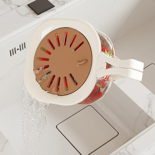 Fruit Vegetable Washing Bowl with Strainer, Multifunctional Produce Washer, Berry Container, Lettuce Keeper for Fridge Refrigerator Organization, Portable Strainers and Colander for Kitchen