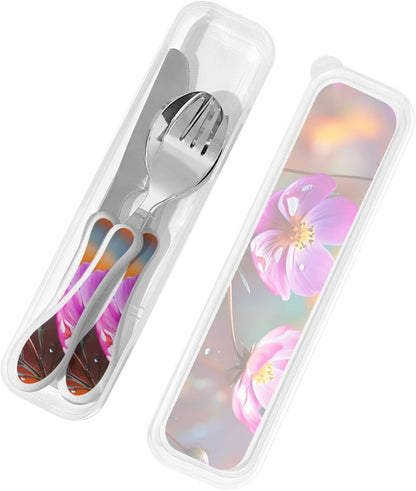 3-Piece Kids Silverware Set With Storage Case, Stainless Steel Reusable Children Safe Knife Spoon Fork Set Blue Active Girl Running Sunset Children Flatware Set For Kids Lunch Box - Colors B
