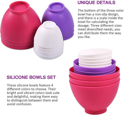 Silicone Mixing Bowl for Melting Chocolate, 6PCS (Green, Grey, White)