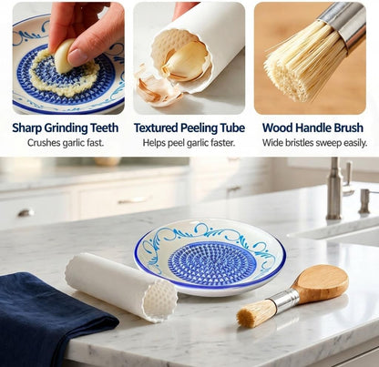Handcrafted Ceramic Garlic Grater Plate, Ocean Blue