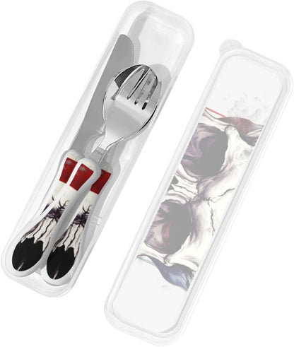 3-Piece Kids Silverware Set With Storage Case, Stainless Steel Reusable Children Safe Knife Spoon Fork Set Tropical Sunset Seaside Children Flatware Set For Kids Lunch Box