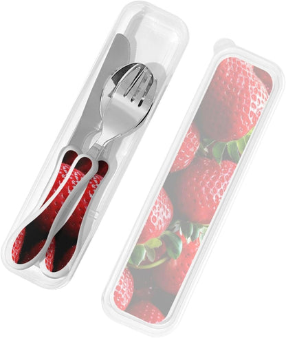 3-Piece Kids Silverware Set With Storage Case, Stainless Steel Reusable Children Safe Knife Spoon Fork Set Blue Active Girl Running Sunset Children Flatware Set For Kids Lunch Box - Colors B