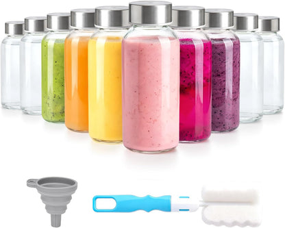 Zukro Glass Juice Bottles with Lids for Juicing 18 oz, Reusable Clear Glass Water Bottles with Stainless Steel Airtight Cap for Refrigerator, 100% Leak Proof Drinking Jar, BPA Free, Set of 6
