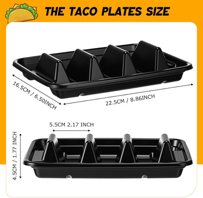 Baderke 100 Pcs Disposable Taco Holders for Party, Disposable Plastic Taco Plates with 3 Dividers, Premium PP Tacos Tray Serving Set for Tacos Tuesday, Fiesta Party Bar Supplies