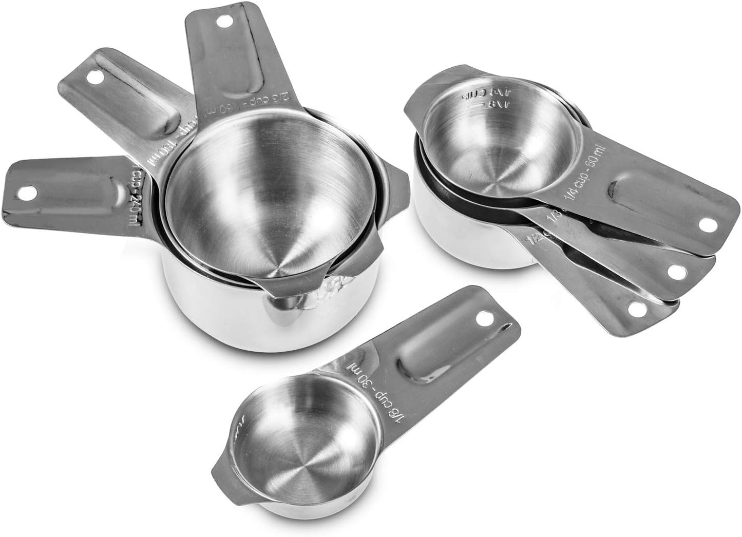 13-piece Measuring Cups and Spoons Set, 18/8 Stainless Steel Heavy Duty Ergonomic Handle with Ring Connector, Silver