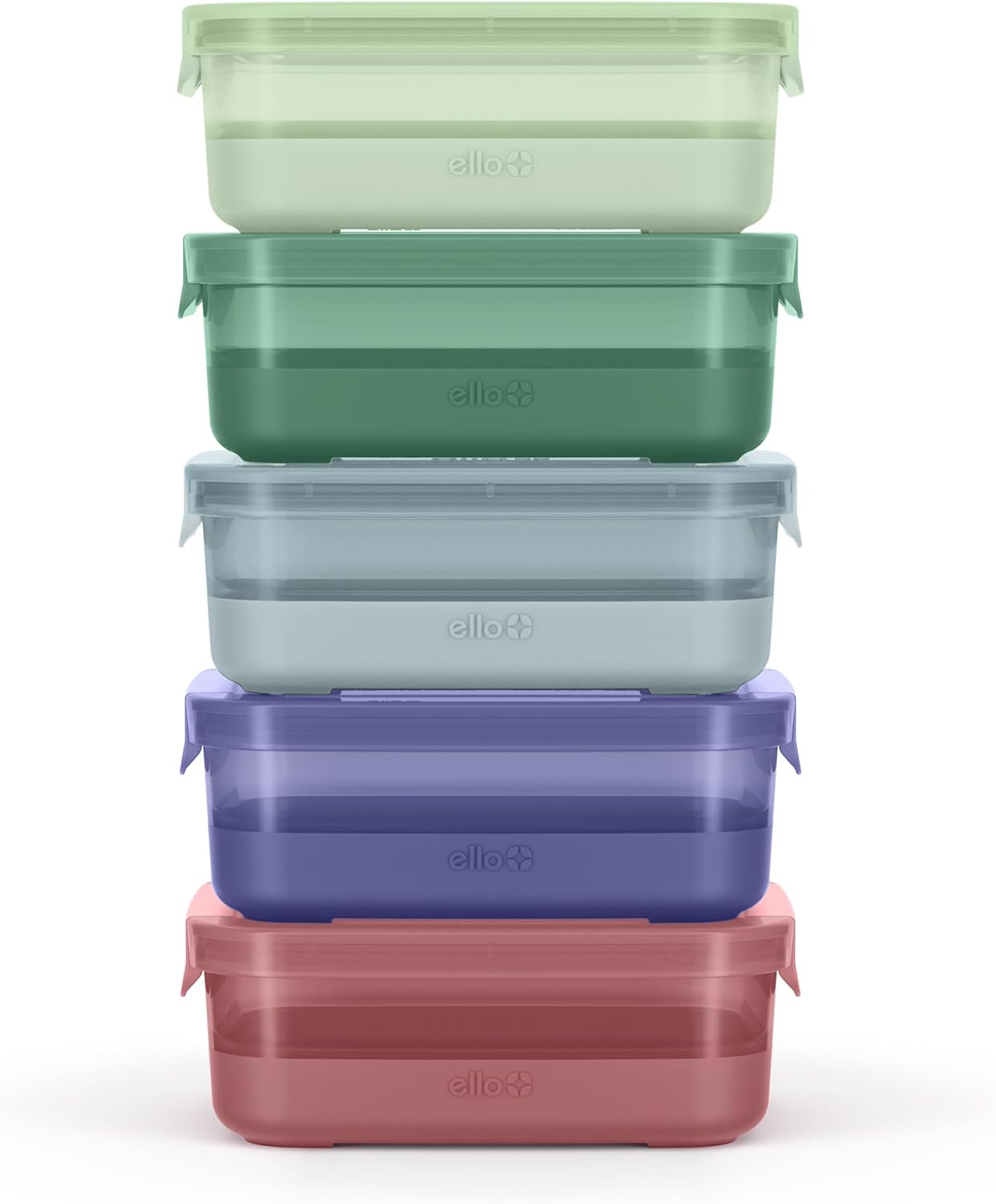 Ello Plastic Meal Prep Set BPA Free Plastic Food Storage Container with Silicone Boot and Airtight Lids, Dishwasher, Microwave, and Freezer Safe.