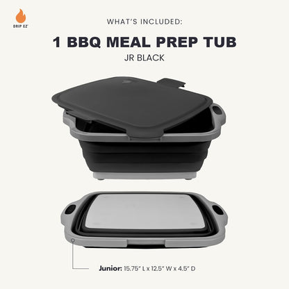 Drip EZ Collapsible BBQ Prep Tub - for Meal Prep Marinating Food Storage - Includes Cutting Board & Locking Lid - (1) XL - Black