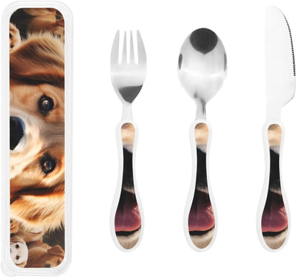 3-Piece Kids Silverware Set With Storage Case, Stainless Steel Reusable Children Safe Knife Spoon Fork Set Beach House Children Flatware Set For Kids Lunch Box