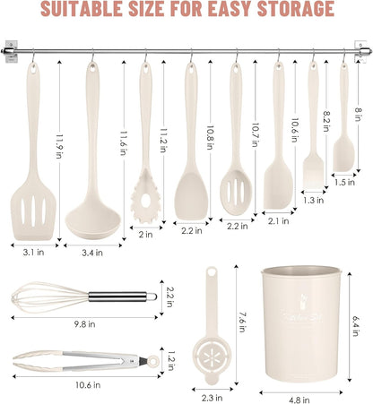 Kitchen Utensils Set-12 Pieces Silicone Cooking Utensils Set (Dishwasher Safe) 392°F Heat Resistant Spatula Set,Kitchen Utensil Set for Nonstick Cookware,Best Kitchen Tools with Holder