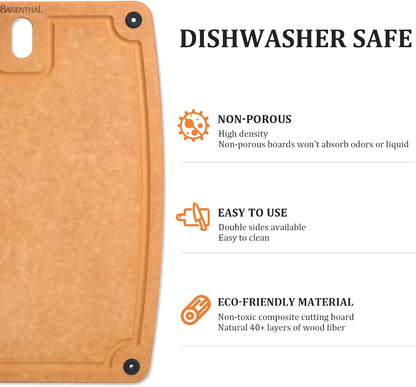 Cutting Boards for Kitchen Dishwasher Safe Eco-Friendly Composite Cutting Board Set of 2, Reversible Chopping Board with Handles & Juice Grooves, Small & Large Cutting Board for Countertop