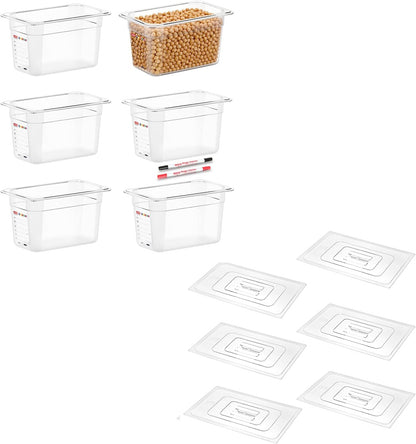 6 -Pack 1/4 Size 6" Deep Polycarbonate Food Pans, and Handled Lids Bundle