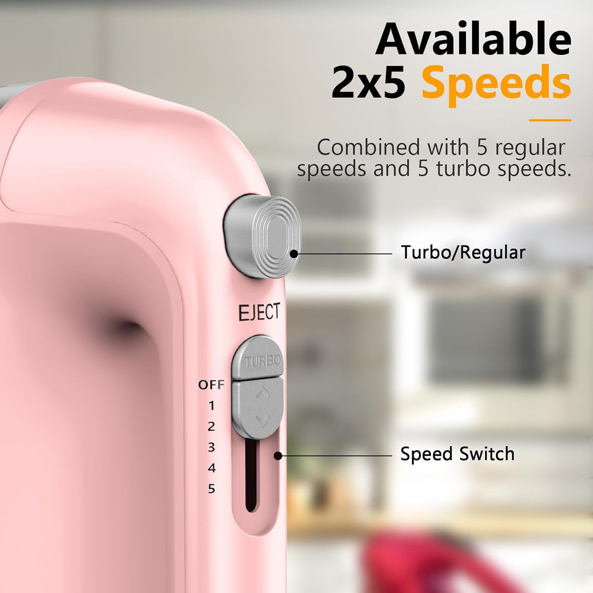 Hand Mixer Electric, 450W Kitchen Mixers with Scale Cup Storage Case, Turbo Boost/Self-Control Speed + 5 Speed + Eject Button + 5 Stainless Steel Accessories, For Easy Whipping Dough, Cream, Black