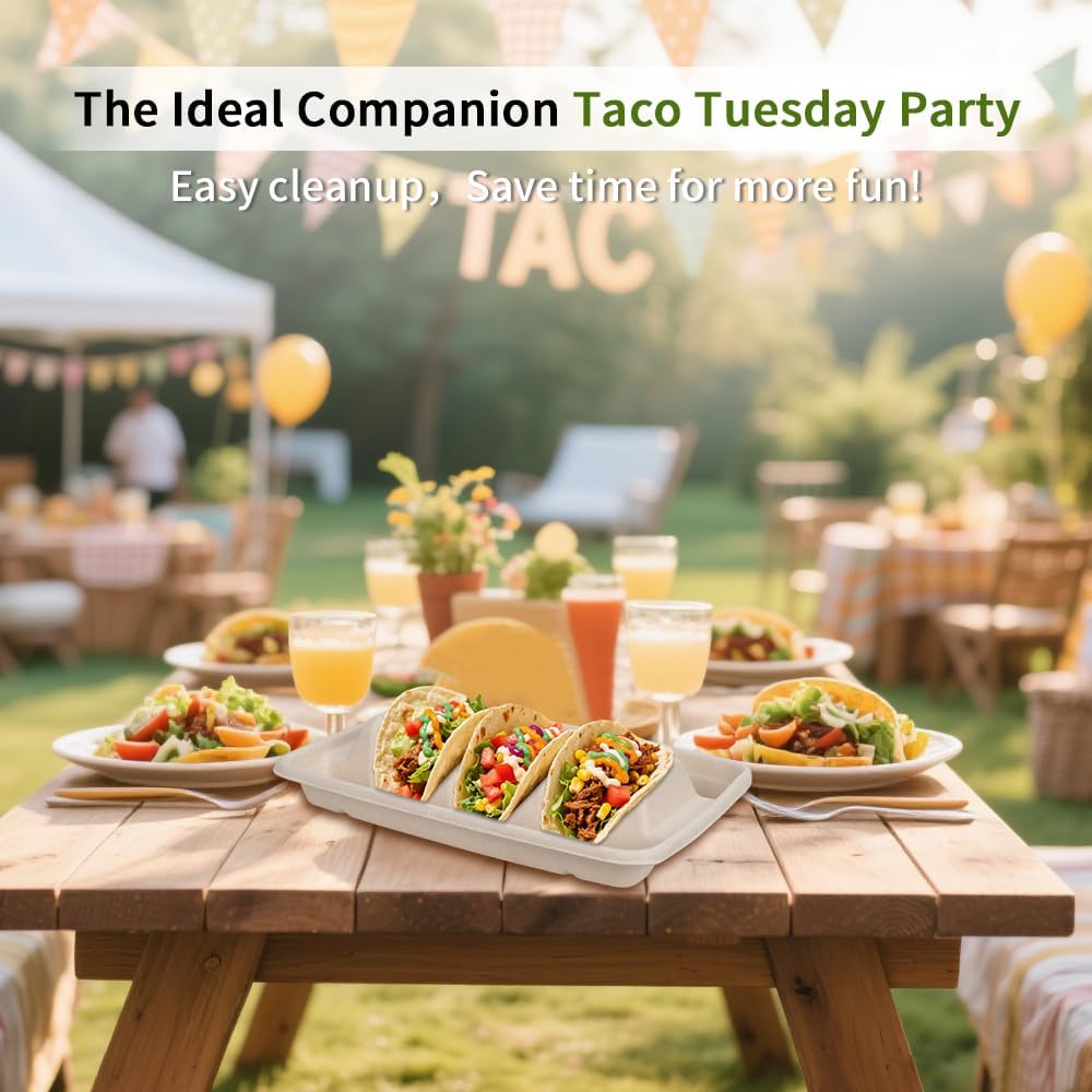 110 Pack Disposable Taco Holders,Taco Plates Disposable with 3 Dividers for Taco Tuesday Decorations and Party Taco Bar Serving Set