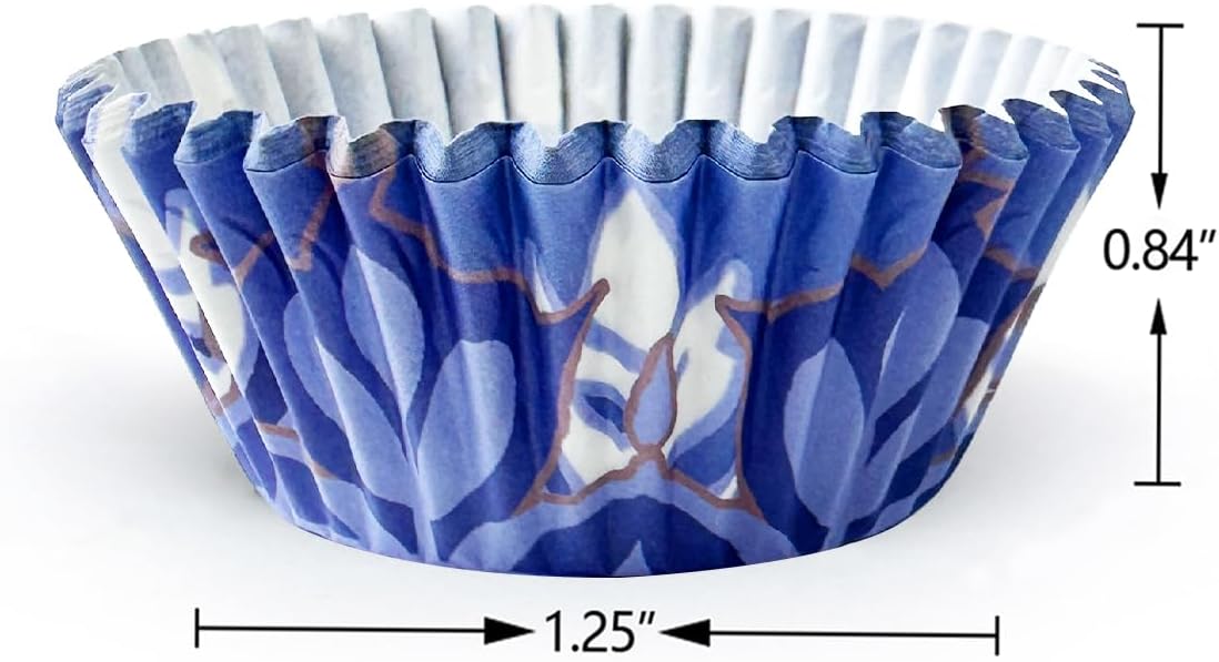 qiqee 300PCS Mini Gradient Cupcake Liners Cupcake Cups 6 Designs Blue Gradient Cupcake Papers Baking Cups Cupcake Wrappers (Small Size)