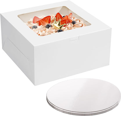 WINKIO 10 Inch Cake Box with Cake Boards, 2 Pack Disposable Cake Carrier, Cakes Transport Container, White Bakery Holder with Window, for Cookies Pies Cupcakes Pastry (10×10×8 Inches)