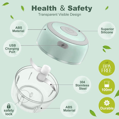 Electric Herb Grinder with Mini Scoop & Brush - 3.5-Inch 3.4oz USB Cordless, Adjustable Coarse to Fine Grind for Spices/Garlic/Herbs - Waterproof Portable Food Chopper (Green)