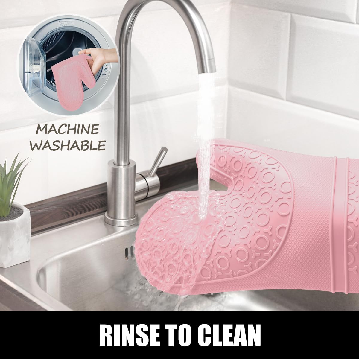 RORECAY Silicone Oven Mitts and Pot Holders Sets, Gloves for Kitchen, Beige