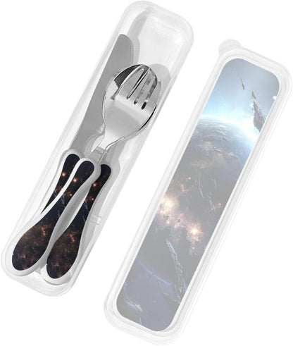 3-Piece Kids Silverware Set With Storage Case, Stainless Steel Reusable Children Safe Knife Spoon Fork Set Beach House Children Flatware Set For Kids Lunch Box