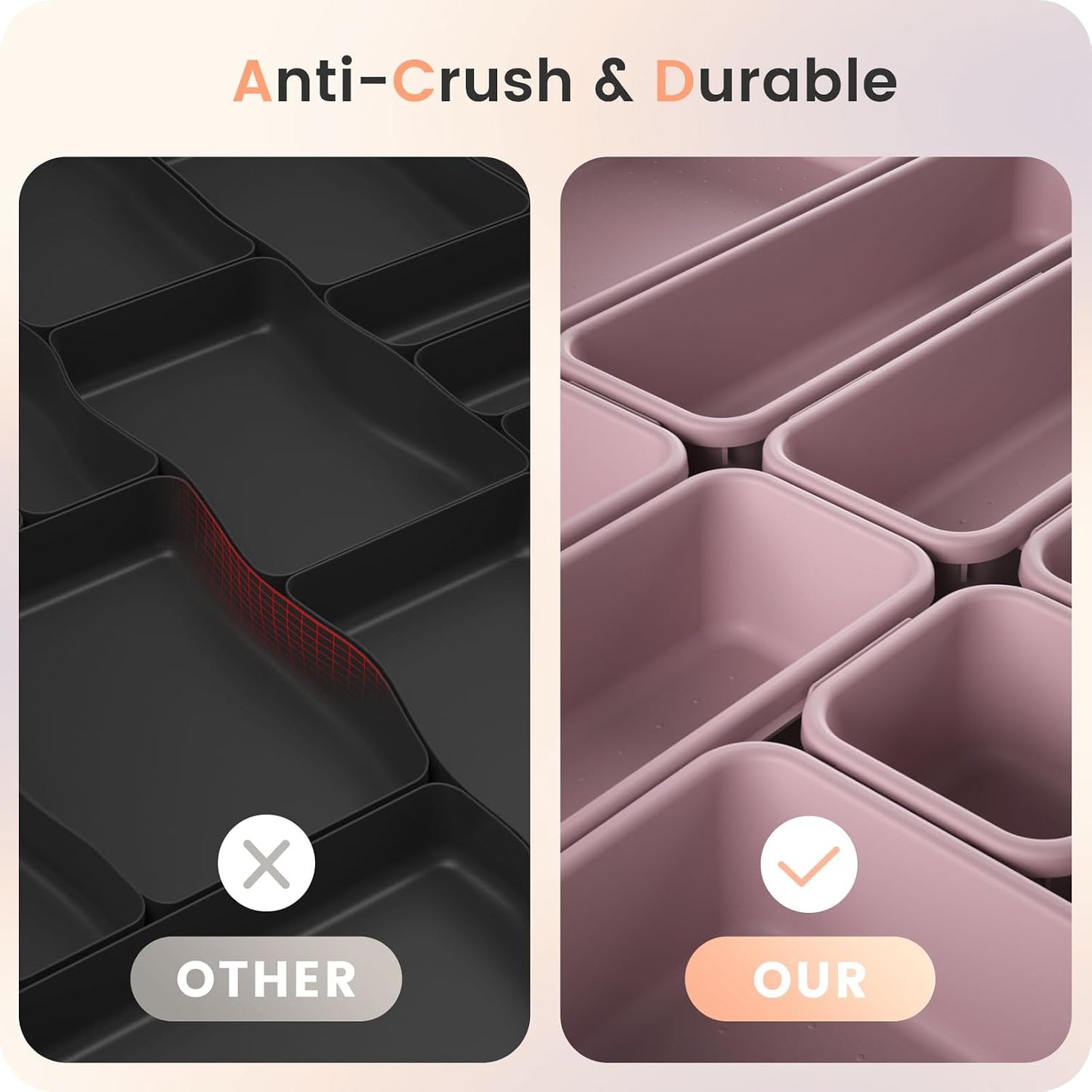 A-LuGei 【Military Grade】 Drawer Organizer,【𝟱𝗦𝗶𝘇𝗲】 Makeup organizer,【Holds 177 Items】 Bathroom Organizers and Storage,Organization and Storage,Desk Drawer Organizer for Vanity【Clear】