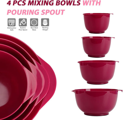 BoxedHome Nesting Plastic Mixing Bowl Set With Pour Spout, Microwave and Dishwasher Safe, BPA free Non-Slip Base, Set of 4 Size 1.7, 2.5, 3.5 and 4.5qt, Great for Prepping, Baking, Cooking (Dark Blue)