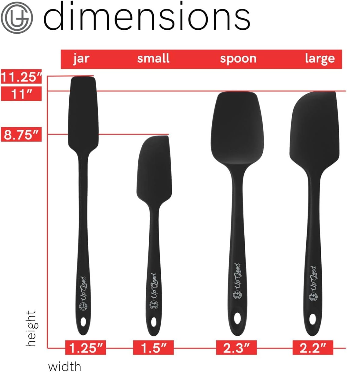 UpGood Silicone Spatula Set 600°F - High Heat Resistant Nonstick, Small and Large Kitchen Spatulas - Flexible BPA Free Professional Grade Cookware - Utensils for Cooking, Baking, Mixing(4 Pcs, Grey)