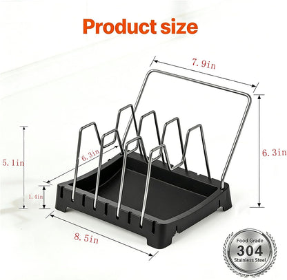 Uidhch Adjustable Pot Lid Holder for Countertop with Drip Tray