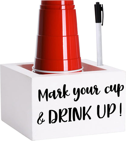 Single Cup Holder with Marker Slot Party Cup Dispenser Mark Your Cup and Drink Up Drink Dispensers for Parties Housewarming Hostess Gift Cup Holder Countertop 2 Sides Designs