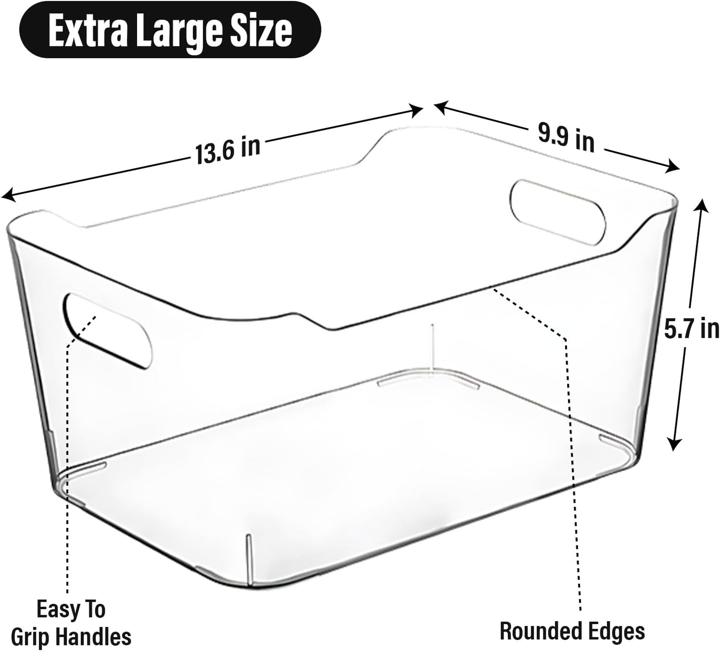 Clear Plastic Storage Bins, Pantry Organizers and Storage Containers, Large Fridge Organizer Bins, Home Kitchen Cabinet Organizer, Medicine Cabinet Bin for Organizing Freezer Closet