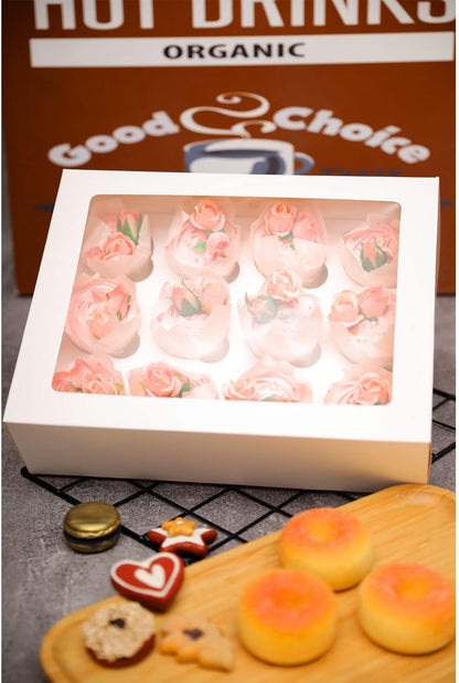 Bakepacker Auto-pop up 12 Cupcake Containers 6-Packs Brown Cupcakes Carrier, 12 Cupcake Boxes with Window 13"x10"x3.5"