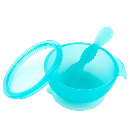 Bumkins Baby Bowl, Silicone Feeding Set with Suction for Baby and Toddler, Includes Spoon and Lid, First Feeding Set, Training Essentials for Baby Led Weaning for Babies 4 Months Up, Sage