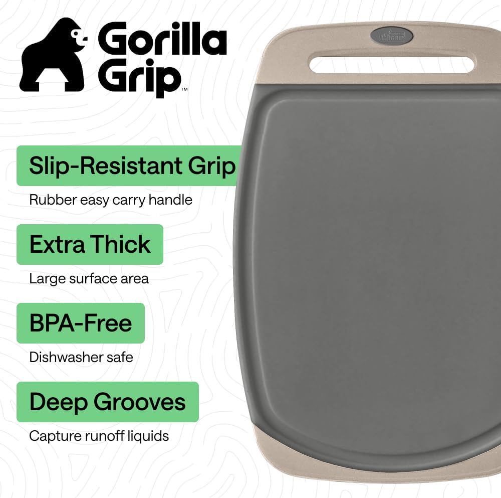 GORILLA GRIP BPA-Free Reversible Kitchen Cutting Board Set of 3, US Designed, Nonporous, Juice Grooves Catch Liquid, Slip Resistant Border, Dishwasher Safe, Durable Large Food Chopping Boards, Black