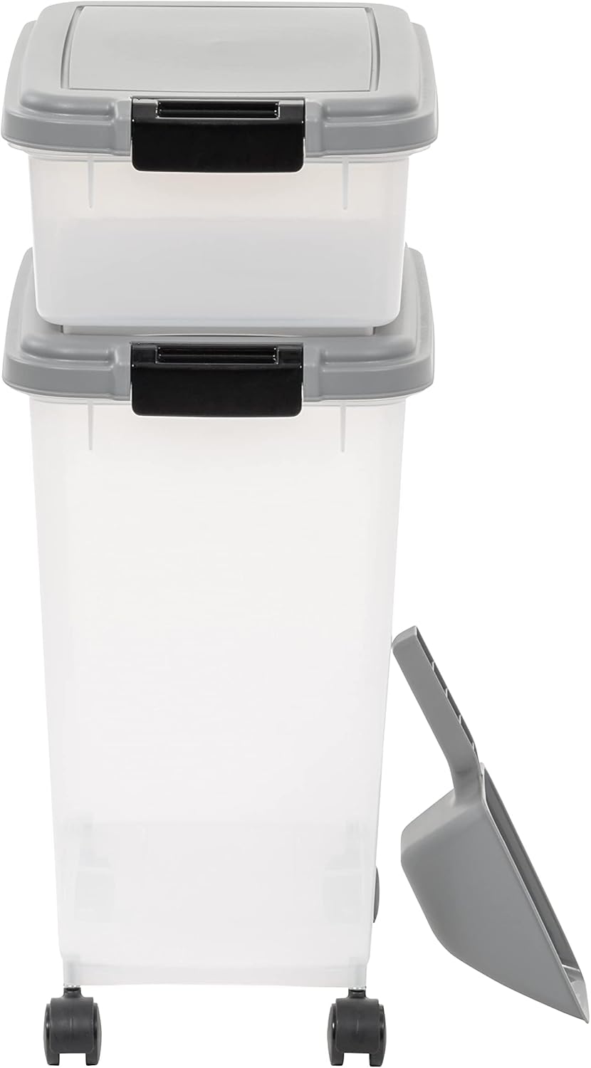Amazon Basics Airtight Pet Food Storage Container with Scoop, BPA Free, Removable Wheels, 69 QT, Gray